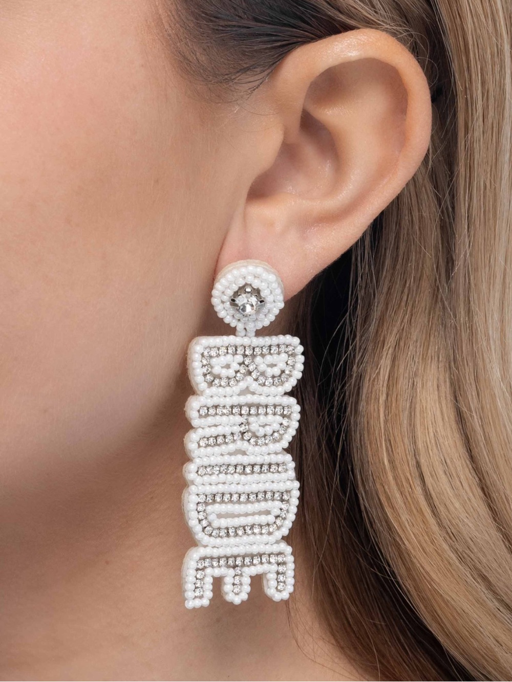 NWT White Bride Beading Post Earrings